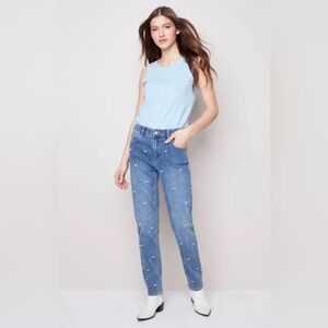 Charlie B Women’s Size 16 Denim Jeans With Embroidered Silver Hearts